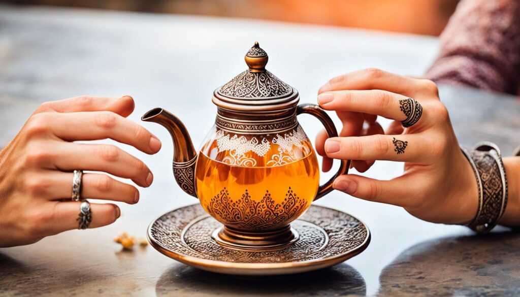 Moroccan tea pouring techniques