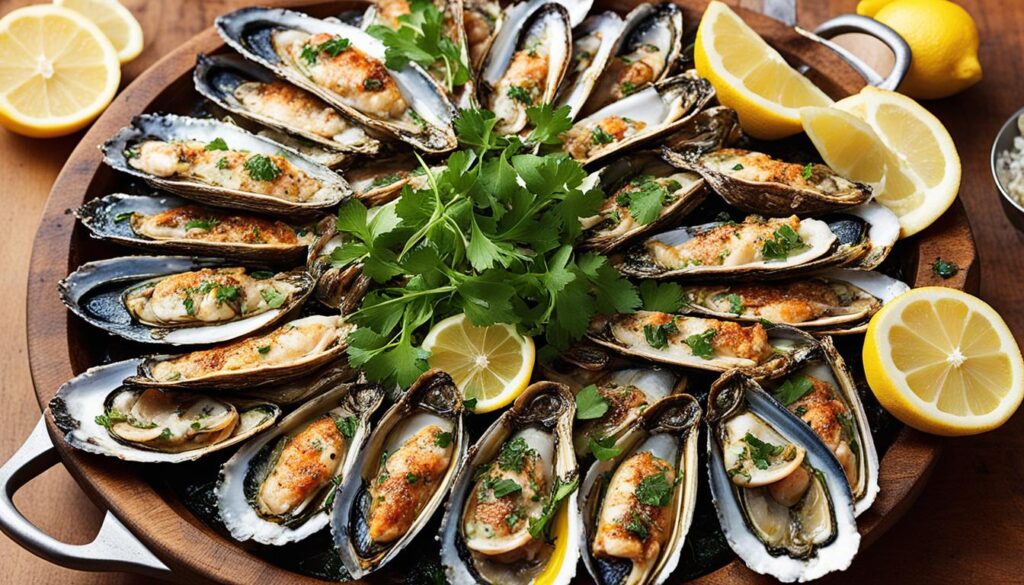 Grilled sardines and oysters