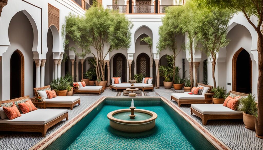 Riad courtyards and terraces