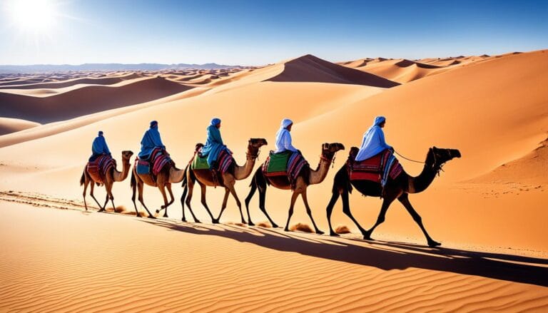 camel trekking in sahara desert